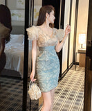 【手作り】ミニドレス 高品質 おしゃれ レース 小顔効果 チュール エレガント 宴会 XH2-JY20339