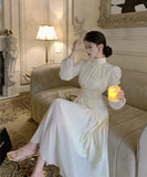 ロングドレス エレガント 袖付き チュール パフスリーブ Aライン 着痩せ 気質 XH2-CD7-339-50900750