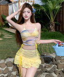 【4点セット】ビキニ 三角ビキニ チック柄 セクシー 水着 モノキニ ホルターネック INS話題 ビーチ XH7-CF-YG562