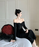 ロングドレス セクシー オフショルダー 肌見せ エレガント 宴会 指名 気質 XH2-ZED882975DXH502