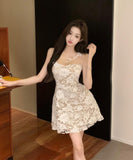 ミニドレス　デザイン感あふれるフラワーレースキャミワンピース ウエストシェイプで細見え効果抜群　HMZ2-XKDD425A-5047-May0