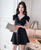 【2色】ミニドレス キャバドレス Aライン レース 谷間見せ 指名 気質 セクシー 大人可愛い XH2-JX5061