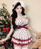 2点セット クリスマ コスプレ ベアトップ セクシー かわいい サンタ服 水玉柄 XH2-DML-F805