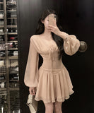 ミニドレス 谷間見せ エレガント セクシー Aライン 着痩せ 気質 同伴 おしゃれ XH2-MXX1022#