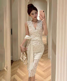 キャバドレス 膝丈ドレス レース Vネック 小顔効果 セクシー 気質 エレガント XH2-ZED888355DXH238A