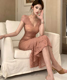 【3色】キャバドレス 膝丈ドレス エレガント レース Vネック マーメイドドレス 宴会 パーティー XH2-CD7-343-91760530