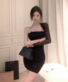 【2色】ミニドレスキャバドレスワンーショルダーセクシー肌見せパーティー個性化ナイトクラブチェーンXH2-CD7-310-33320500