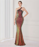 【8色】ロングドレス 高品質 キラキラ ナイトドレス 宴会 ワンショルダー 演奏会 XH2-YEY18891#