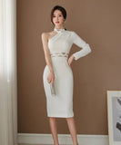 膝丈ドレス キャバドレス エレガント 気質 ワンショルダー セクシー 着瘦せ XH2-JW2673BH506
