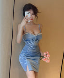 【4色】ミニドレス セクシー キャバドレス キラキラ ナイトクラブ 谷間魅せ XH2-MLS7792