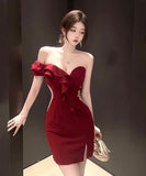 【2色】ミニドレス キャバドレス 谷間魅せ 指名 非対称 ベアトップ XH2-DD5656