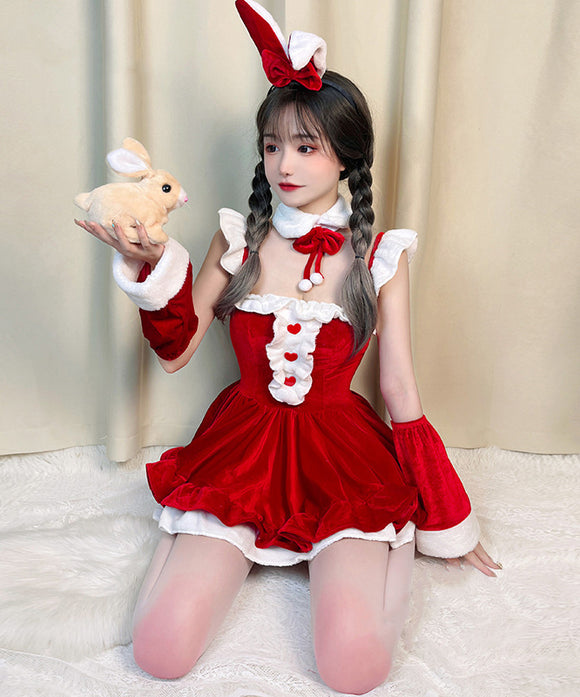 【7点セット】クリスマ 大人可愛い セクシー サンタ服 コスプレ レース リボン XH2-FMS-T026
