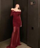 ロングドレスマーメイドドレスオフショルダーセクシー気質エレガント着痩せXH2-CD7-1C01-73780560