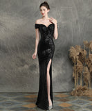 【7色】ロングドレス キラキラ パーティードレス オフショルダー お姫様 誕生日 演奏会 宴会 XH2-YEY16617#