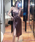 膝丈ドレス キャバドレス ホルターネック セクシー Vネック 非対称 XH2-LQE8531H450