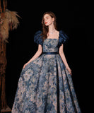 ロングドレス ベアトップ ナイトドレス 花柄 高級感 宴会 演奏会 お嬢様 パフスリーブ 油絵のプリンセスXH2-MBYD6.6