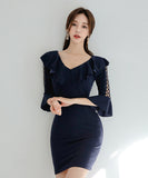 ミニドレス セクシー Vネック 谷間魅せ 指名 フリル 気質 小顔効果 お洒落 XH2-ZED882998A71