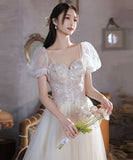 ロングドレス ナイトドレス パフスリーブ カラードレス 高級感 ウェディングドレス 宴会 演奏会 XH2-MBYD-3.22