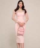 膝丈ドレス オフショルダー キャバドレス エレガント 気質 宴会 XH2-JW6641B506