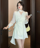 ミニドレス 秋新作 非対称 エレガント 袖付き 気質 同伴 XH2-ZED886017GDB401