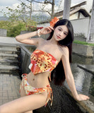 ビキニ 三角ビキニ 水着 花柄 体型カバー 大人可愛い ワンピース モノキニ ビーチ 海 旅行 SNS話題 XH7-DP-A33990