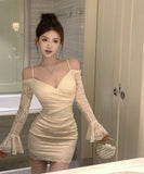 【2色】ミニドレス レース カワセクシー キャバクラ 谷間見せ フリル XH2-XKD-D308-6768-Sep4