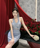 【2色】ミニドレス キャバドレス 谷間魅せ セクシー Vネック キラキラ パーティー XH2-DD4774