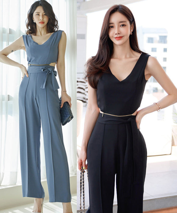 【2色】ワイドパンツ 新作 かわいい ゴージャス おしゃれ Vネック セクシー XH2-ZED880578E