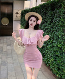 ミニドレス フリル カワセクシー タイトドレス 谷間見せ 女子力 おしゃれ XH2-MXX2856