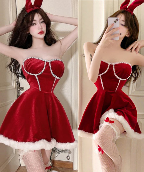 【2点セット】クリスマ 大人可愛い セクシー サンタ服 コスプレ レース リボン XH2-DQ91098