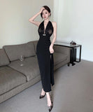 ロングドレス セクシー ホルターネック 谷間魅せ ナイトクラブ XH2-ZED889010DXH343