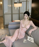 【2色】ロングドレス レース 谷間魅せ キラキラ エレガント セレブ風 キャバドレス XH2-ZED885576DXH238B