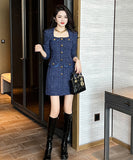 ミニドレス 手作り 秋新作 セレブ風 ツイード 小顔効果 スクエアネック エレガント XH2-JY20784