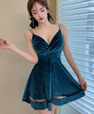 【4色】ミニドレス Aライン Vネック 谷間見せ セクシー ナイトクラブ XH2-DD5852