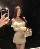ミニドレス ツイードドレス オフショルダー フリル セクシー セレブ風 XH2-XKD-D452-954-Nov19