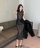 膝丈ドレスエレガントレースタイトドレス宴会パーティー通勤同伴XH2-DD4134