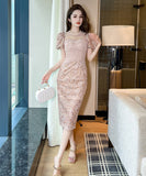 【手作り】ロングドレス 高品質 レース パフスリーブ パフスリーブ 気質 宴会 XH2-JY50245