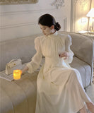 ロングドレス エレガント 袖付き チュール パフスリーブ Aライン 着痩せ 気質 XH2-CD7-339-50900750