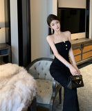 ロングドレス ベアトップ キャバドレス パーティー セクシー キラキラ キャバクラ XH2-XKD-D342-892-Nov13