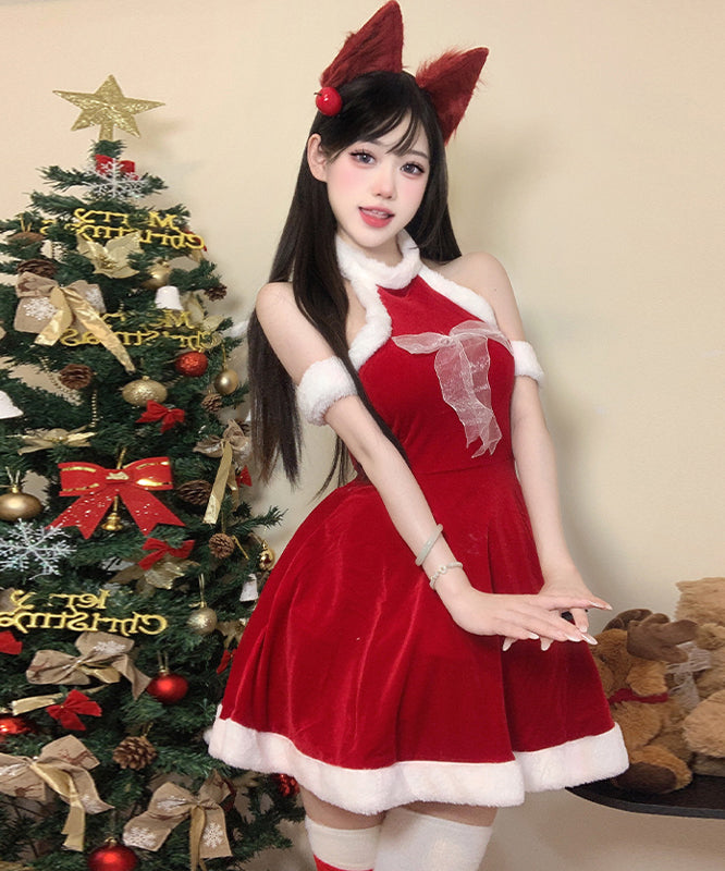 【3点セット】クリスマ 大人可愛い セクシー サンタ服 コスプレ レース リボン XH2-DML62