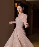 ロングドレス ナイトドレス パフスリーブ カラードレス 高級感 ウェディングドレス 宴会 演奏会 XH2-MBYD-A23-26