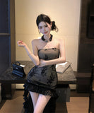 ミニドレス ベアトップ キャバドレス レース セクシー パーティードレス キャバクラ おしゃれ XH2-ZED882475DXH437