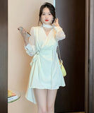 ミニドレス 秋新作 非対称 エレガント 袖付き 気質 同伴 XH2-ZED886017GDB401