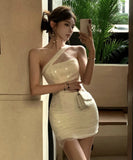 ミニドレス キャバドレス ワンショルダー レース キラキラ ナイトクラブ セクシー 指名 パーティー XH2-ZED882584DXH437A