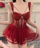 【4色】セクシーランジェリー セクシー下着 ベビードール キャミソール ルームウェア レース 透け感 魅惑 XH8-GR-G4970
