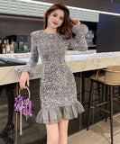 手作りドレス 膝丈ドレス キラキラ セレブ風 高級感 気質 フリル 小顔効果 XH2-JY30762