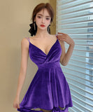 【4色】ミニドレス Aライン Vネック 谷間見せ セクシー ナイトクラブ XH2-DD5852