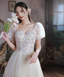 ロングドレス ナイトドレス パフスリーブ カラードレス 高級感 ウェディングドレス 宴会 演奏会 XH2-MBYD-3.22