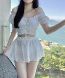 ビキニ 温泉 韓国っぽ 水着 着痩せ セクシー 大人可愛い パフスリーブ おしゃれ ビーチ XH7-BY2917