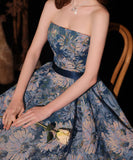 ロングドレス ベアトップ ナイトドレス 花柄 高級感 宴会 演奏会 お嬢様 パフスリーブ 油絵のプリンセスXH2-MBYD6.6